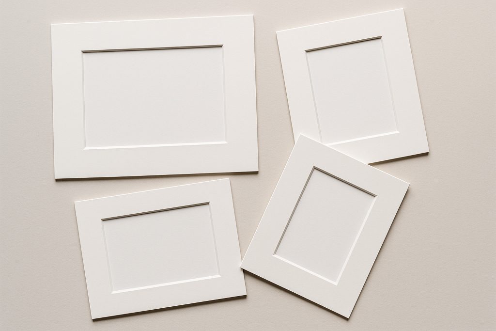 vie Standard-Passepartouts auf einem Tisch liegend